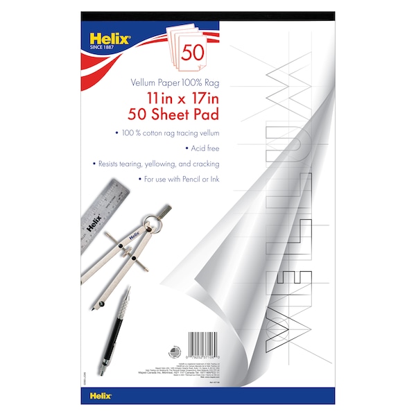 Helix Vellum Paper Pad, 100% Rag, 11in x 17in, 50 Sheets 37106 - main
